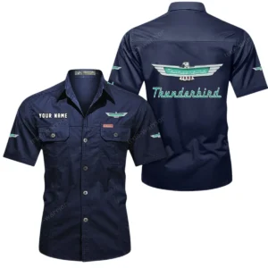 Thunderbird Short Sleeved Shirt, All Over Print Button Shirt CAR444052625954 - Dark Blue