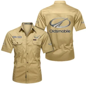 Oldsmobile Short Sleeved Shirt, All Over Print Button Shirt CAR444052625955 - Khaki