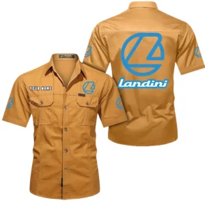 Landini Short Sleeved Shirt, All Over Print Button Shirt CAR444052625956 - Turmeric