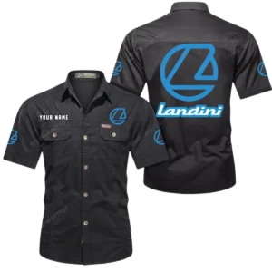 Landini Short Sleeved Shirt, All Over Print Button Shirt CAR444052625956 - Black