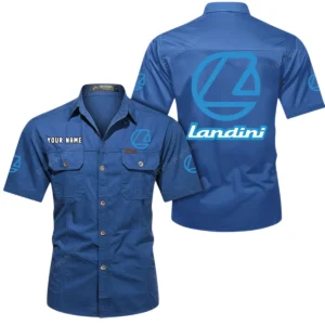 Landini Short Sleeved Shirt, All Over Print Button Shirt CAR444052625956 - Cowboy Blue