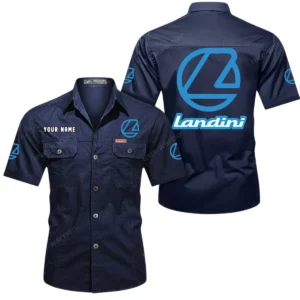 Landini Short Sleeved Shirt, All Over Print Button Shirt CAR444052625956 - Dark Blue