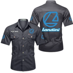 Landini Short Sleeved Shirt, All Over Print Button Shirt CAR444052625956 - Gray