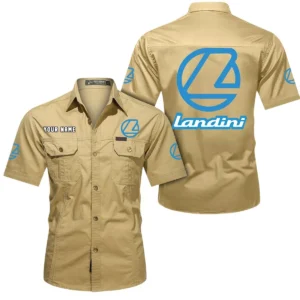 Landini Short Sleeved Shirt, All Over Print Button Shirt CAR444052625956 - Khaki
