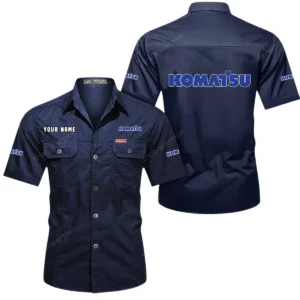 Komatsu Short Sleeved Shirt, All Over Print Button Shirt CAR444052625958 - Dark Blue