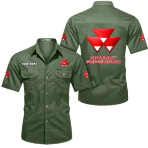 Massey Ferguson Short Sleeved Shirt, All Over Print Button Shirt CAR444052625962 - Army Green