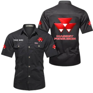 Massey Ferguson Short Sleeved Shirt, All Over Print Button Shirt CAR444052625962 - Black