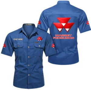 Massey Ferguson Short Sleeved Shirt, All Over Print Button Shirt CAR444052625962 - Cowboy Blue