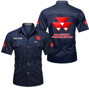 Massey Ferguson Short Sleeved Shirt, All Over Print Button Shirt CAR444052625962 - Dark Blue