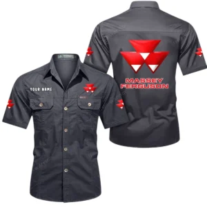 Massey Ferguson Short Sleeved Shirt, All Over Print Button Shirt CAR444052625962 - Gray