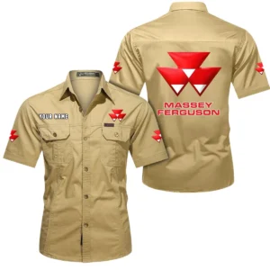 Massey Ferguson Short Sleeved Shirt, All Over Print Button Shirt CAR444052625962 - Khaki