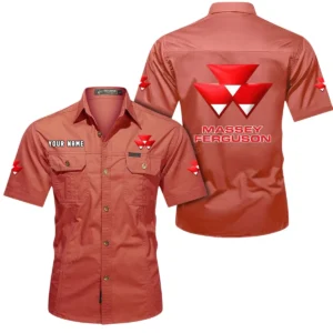 Massey Ferguson Short Sleeved Shirt, All Over Print Button Shirt CAR444052625962 - Red