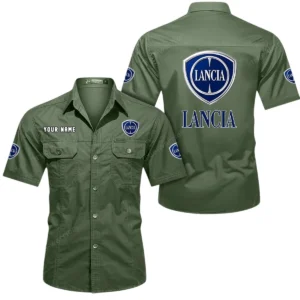 Lancia Short Sleeved Shirt, All Over Print Button Shirt CAR444052625963 - Army Green