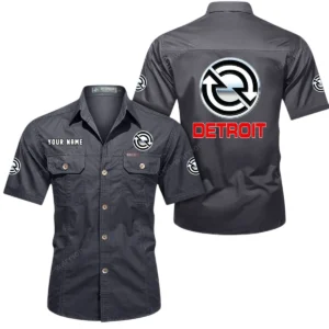 Detroit Diesel Short Sleeved Shirt, All Over Print Button Shirt CAR444052625964 - Gray