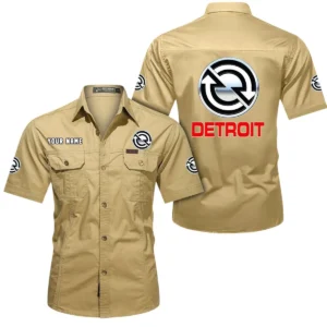 Detroit Diesel Short Sleeved Shirt, All Over Print Button Shirt CAR444052625964 - Khaki