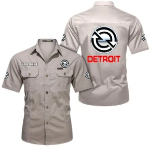 Detroit Diesel Short Sleeved Shirt, All Over Print Button Shirt CAR444052625964 - Beige