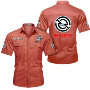 Detroit Diesel Short Sleeved Shirt, All Over Print Button Shirt CAR444052625964 - Red