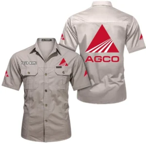 AGCO Allis Short Sleeved Shirt, All Over Print Button Shirt CAR444052625966 - Beige