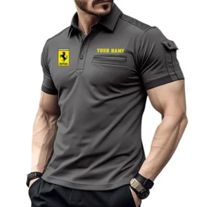 Ferrari Pocket Polo Shirt, All Over Print Shirt For Ferrari Fan CAR445060325058 - Gray