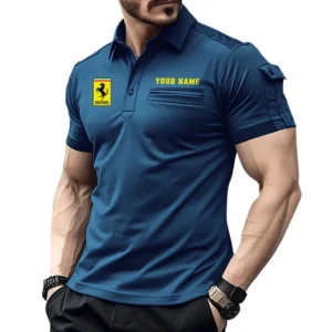 Ferrari Pocket Polo Shirt, All Over Print Shirt For Ferrari Fan CAR445060325058 - Navy Blue