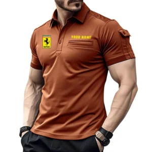 Ferrari Pocket Polo Shirt, All Over Print Shirt For Ferrari Fan CAR445060325058 - Orange
