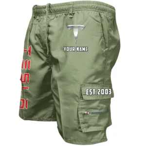 Tesla Workwear Casual Shorts, Pants For Tesla Fan CAR455060425259 - Military Green