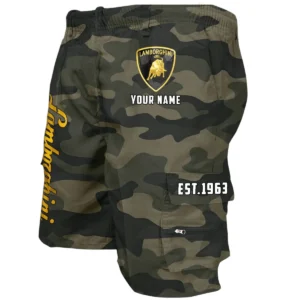 Lamborghini Workwear Casual Shorts, Pants For Lamborghini Fan CAR455060425262 - Green Camouflage