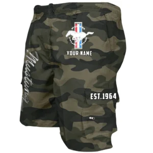 Ford Mustang Workwear Casual Shorts, Pants For Ford Mustang Fan CAR455060425296 - Green Camouflage