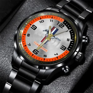 Ford Mustang Stainless Steel Watch, All Over Print Stainless Steel Watch Ford Mustang - Orange DCAR478282032