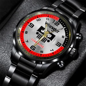 Jeep Wrangler Stainless Steel Watch, All Over Print Stainless Steel Watch Jeep Wrangler - Red DCAR478282075