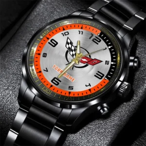 Chevrolet Corvette Stainless Steel Watch, All Over Print Stainless Steel Watch Chevrolet Corvette - Orange DCAR478282091