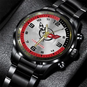 Chevrolet Corvette Stainless Steel Watch, All Over Print Stainless Steel Watch Chevrolet Corvette - Red DCAR478282091