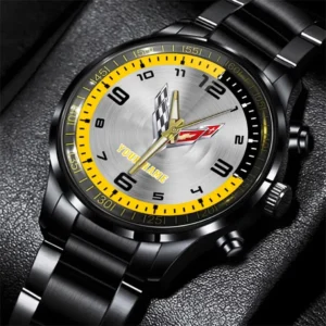 Chevrolet Corvette Stainless Steel Watch, All Over Print Stainless Steel Watch Chevrolet Corvette - Yellow DCAR478282092