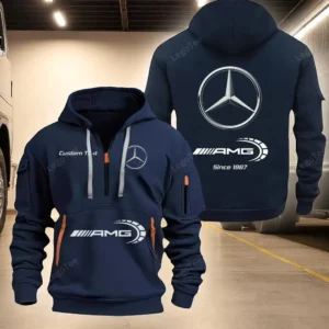 AMG Hoodie Half Zipper CAR0523092052, All Over Print Hoodie Half Zipper - Navy