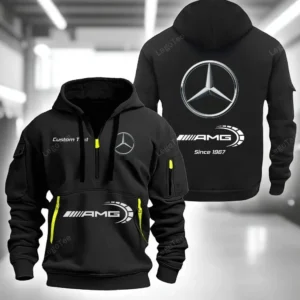AMG Hoodie Half Zipper CAR0523092052, All Over Print Hoodie Half Zipper - Black