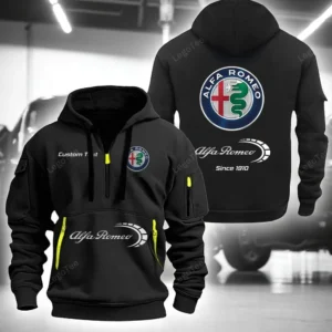 Alfa Romeo Hoodie Half Zipper CAR0523092059, All Over Print Hoodie Half Zipper - Black