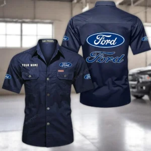 Ford Short Sleeved Shirt, All Over Print Button Shirt CAR444052625853 - Dark Blue