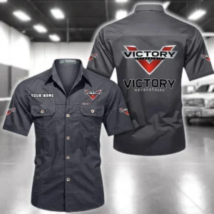 Victory Motorcycles Short Sleeved Shirt, All Over Print Button Shirt CAR444052625863 - Gray