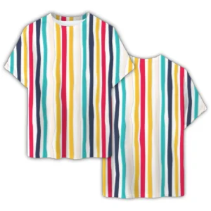 Colorful Stripes Graphic T-Shirt - Casual Summer Outfit