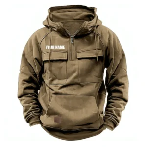 Tactical Quarter Zip Hoodie Custom Name CLE11082925345 - Khaki