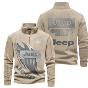 Jeep Fans Gift Half Zip Stand Up Collar Hoodie, Sweatshirt Exclusive Logo CAR502090625338-Light Khaki