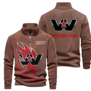 Western Star Fans Gift Half Zip Stand Up Collar Hoodie, Sweatshirt Exclusive Logo CAR502090625346-Brown