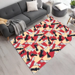 Rug with Red and White Checkered Background and Black and White Chess Pieces CLE05090425000