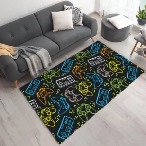 Vibrant Neon Gamepads Printed Gaming Room Area Rug CLE05090425005