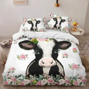 Cow Flower Bedding Set - Cow Duvet Cover & Pillow Case CLE55090325667