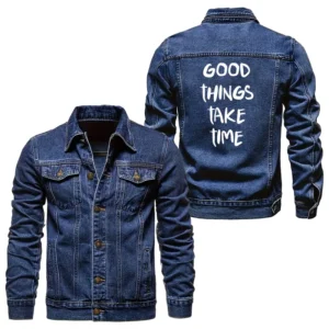 Good Things Take Time Denim Jacket CLE01090425224 - Dark Blue