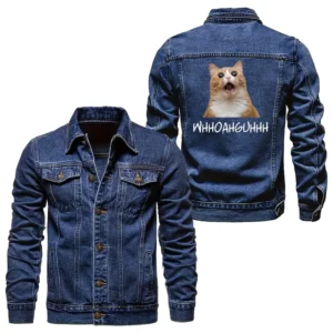 Meme Cat Whhoahguhhh Denim Jacket CLE01090425225 - Dark Blue