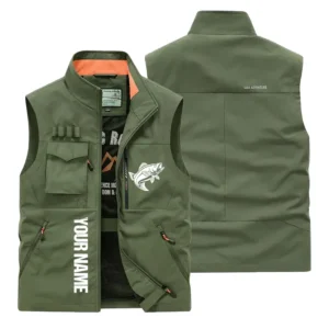 Silhouette Fish Outdoor Sleeveless Vest Custom Name CLE01090425270 - Army Green