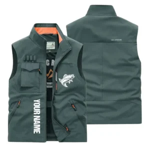Silhouette Fish Outdoor Sleeveless Vest Custom Name CLE01090425271 - Bean Green