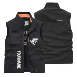Silhouette Fish Outdoor Sleeveless Vest Custom Name CLE01090425272 - Black